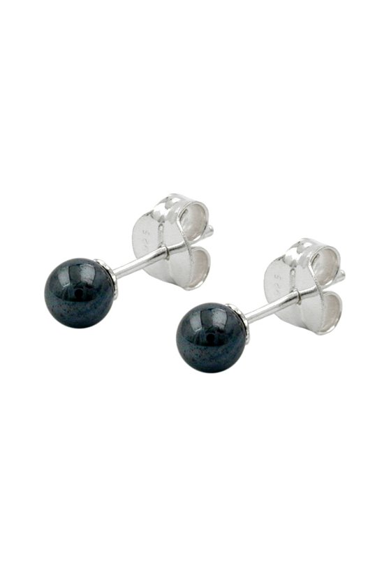 STUD EARRINGS HEMATITE 4MM SILVER 925