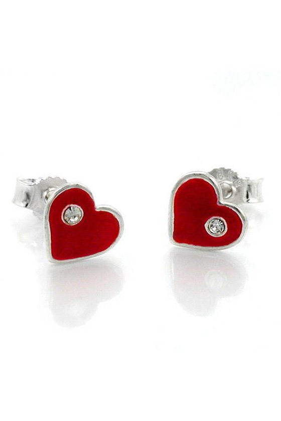 STUD EARRINGS RED HEARTS WITH ZIRCONIA SILVER 925