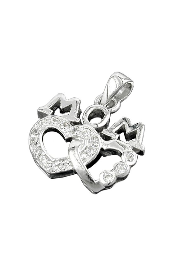 PENDANT 'MOM' TWO HEARTS ZIRKONIA SILVER 925