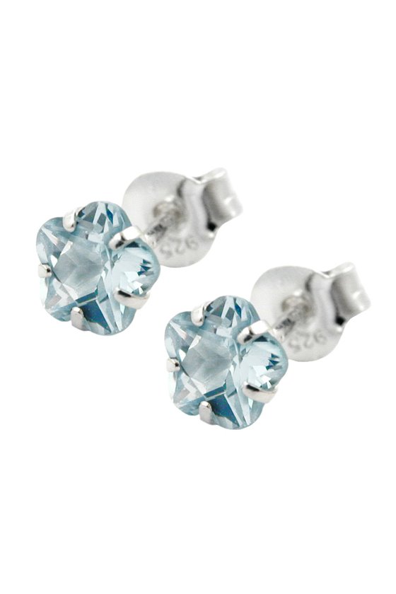 STUD EARRINGS ZIRCONIA AQUA BLUE SILVER 925