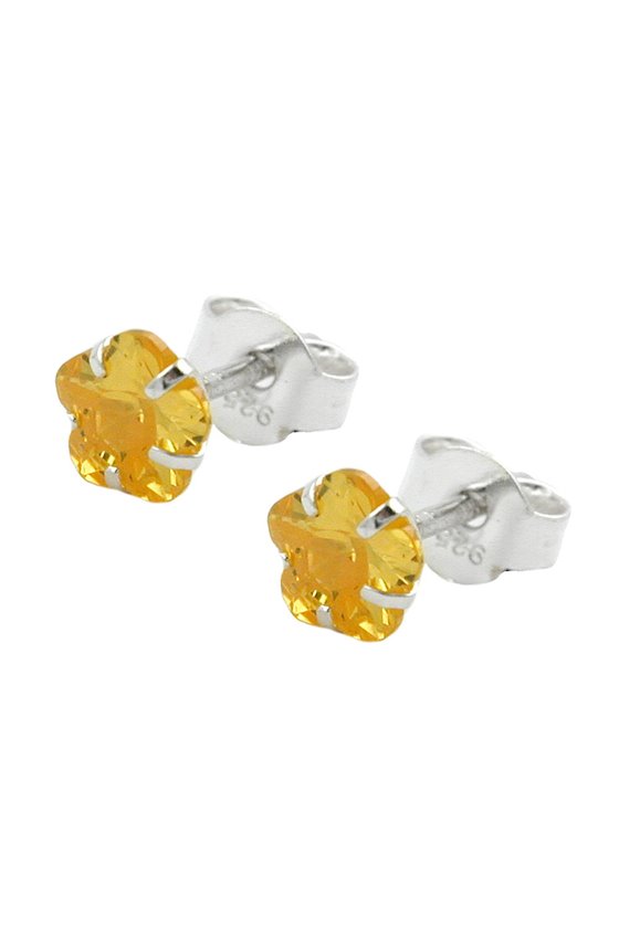 STUD EARRINGS ZIRCONIA CITRIN SILVER 925