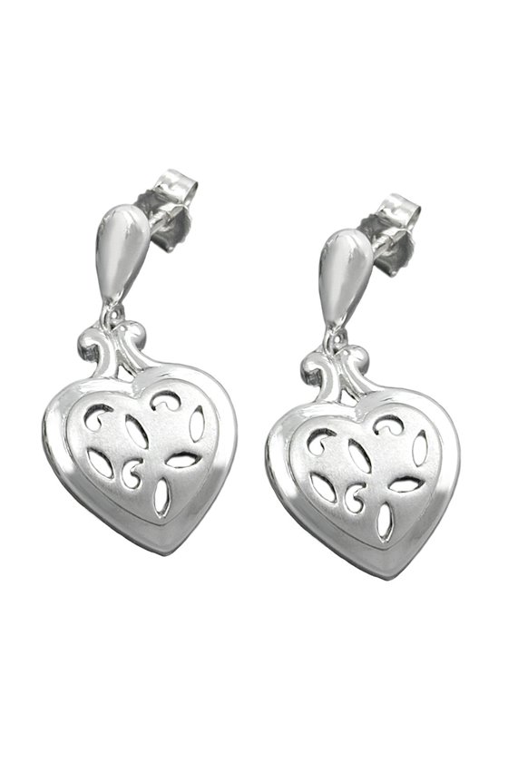 EARSTUDS PIERCED HEARTS HANGER OPEN WORK SILVER 925