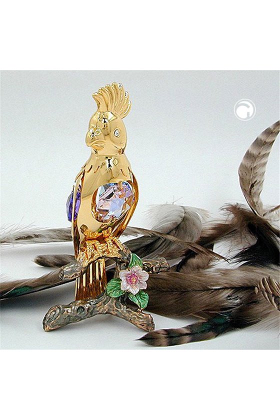 PAPAGEI WITH CRYSTAL ELEMENTS GOLD PLATED