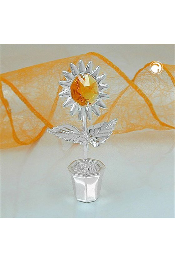 SUNFLOWER WITH CRYSTAL ELEMENTS SILVER PLATED
