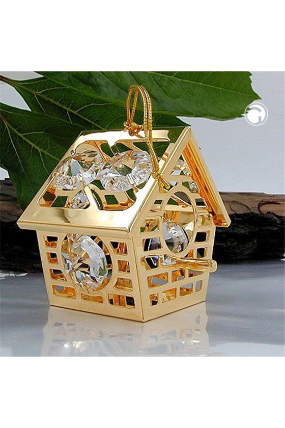 BIRD HOUSE WITH CRYSTAL ELEMENTS GOLD PLATED