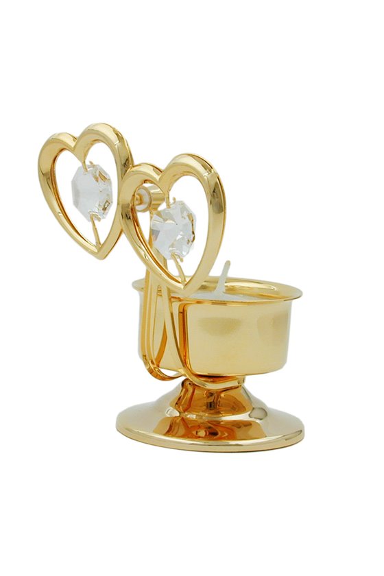 CANDLE HOLDER 2 HEARTS WITH CRYSTAL ELEMENTS
