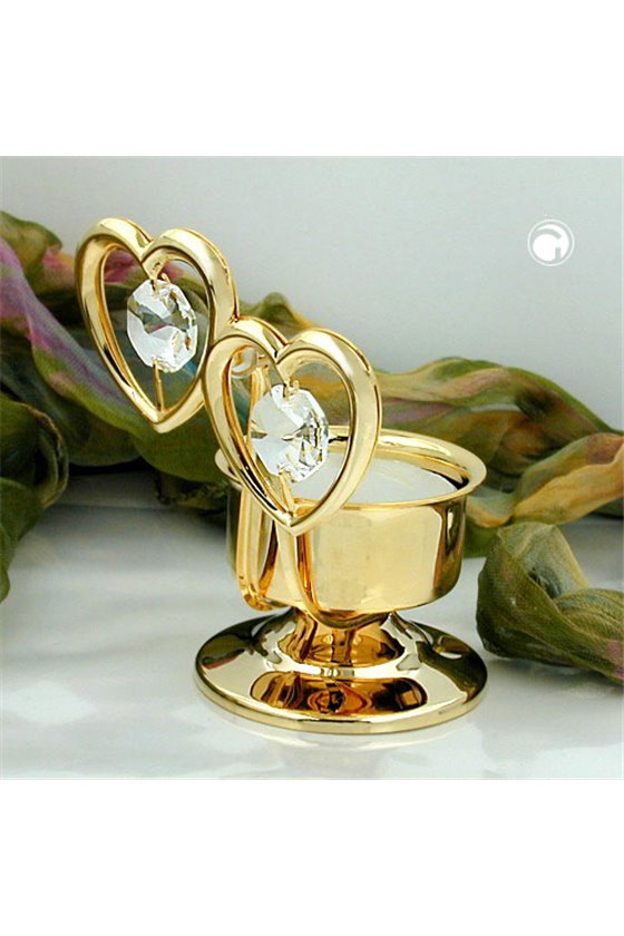 CANDLE HOLDER 2 HEARTS WITH CRYSTAL ELEMENTS