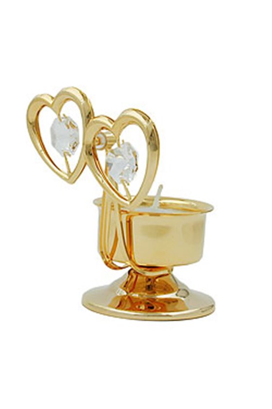 CANDLE HOLDER 2 HEARTS WITH CRYSTAL ELEMENTS