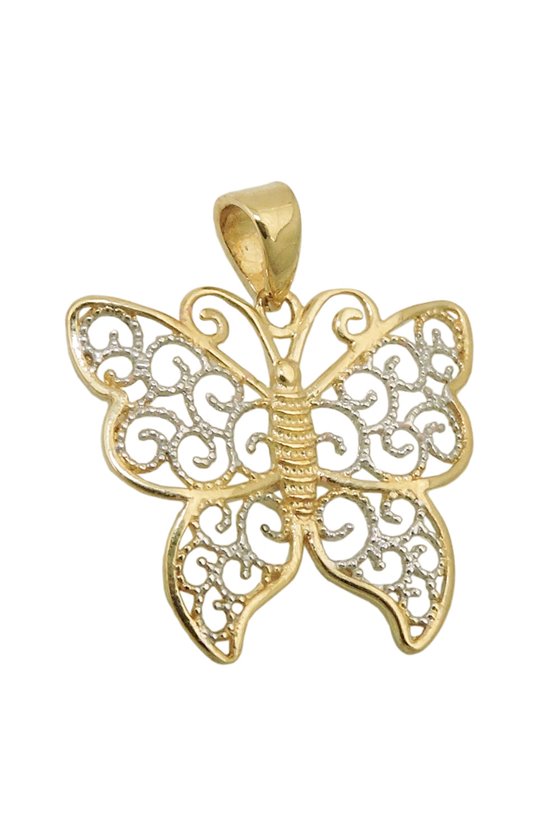 PENDANT BUTTERFLY TWO TONE 9K GOLD