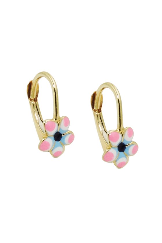 LEVERBACK EARRINGS FLOWER PINK 9K GOLD