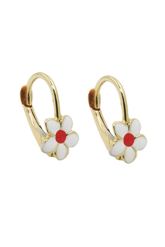 LEVERBACK EARRINGS FLOWER WHITE 9K GOLD