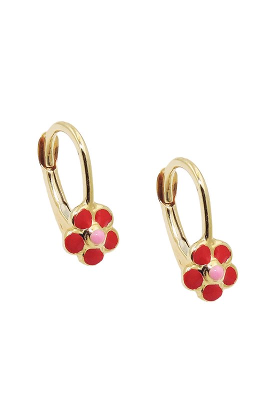 LEVERBACK EARRINGS FLOWER RED 9K GOLD