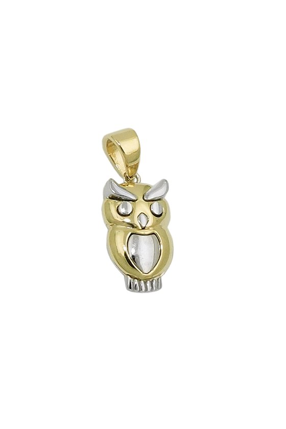 PENDANT OWL TWO TONE 9K GOLD