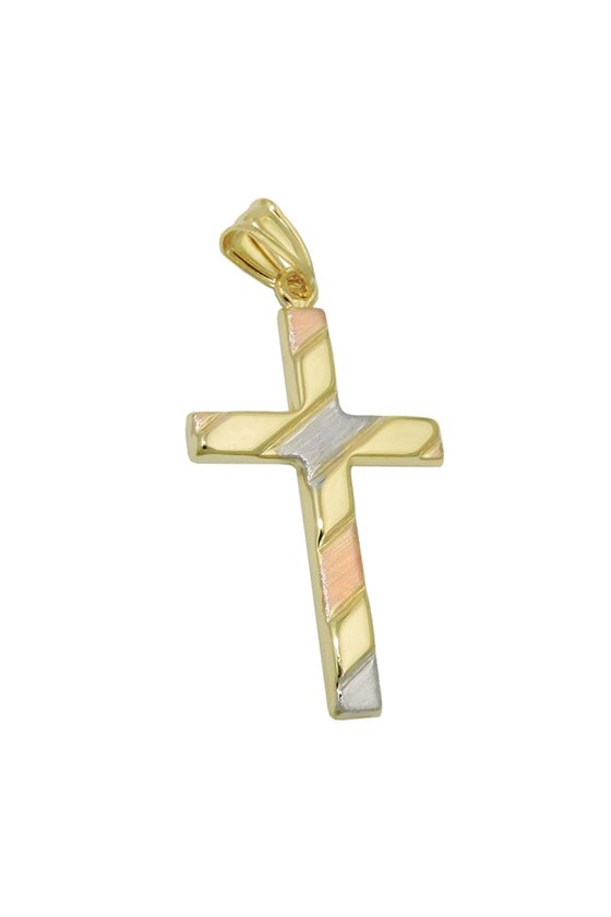 PENDANT CROSS TRICOLOR 9K GOLD