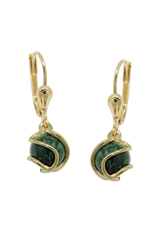 EARRINGS LEVERBACK MALACHITE 8K GOLD