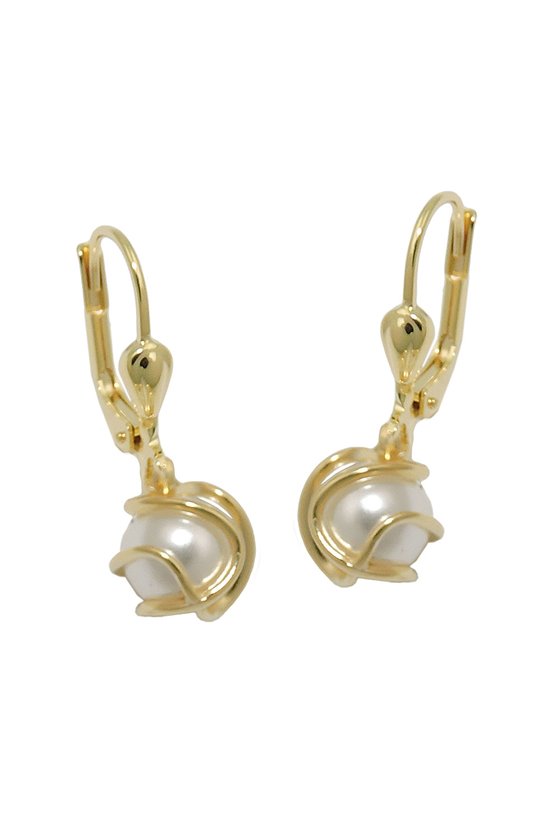 EARRINGS PLASTIC WAX-WHITE PEARL 8K GOLD