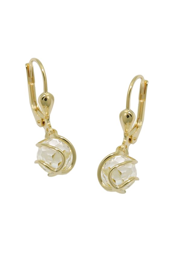 EARRINGS ZIRCONIA BALL WHITE 8K GOLD