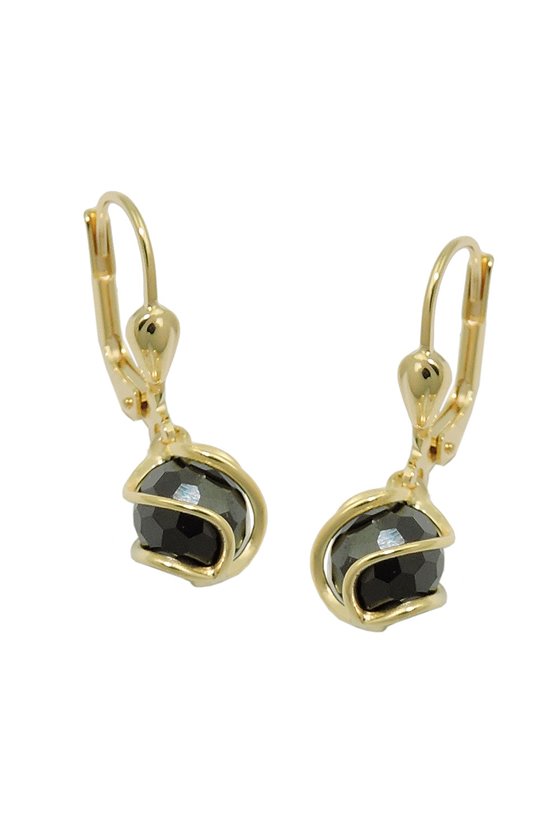 EARRINGS ZIRCONIA BALL BLACK 8K GOLD