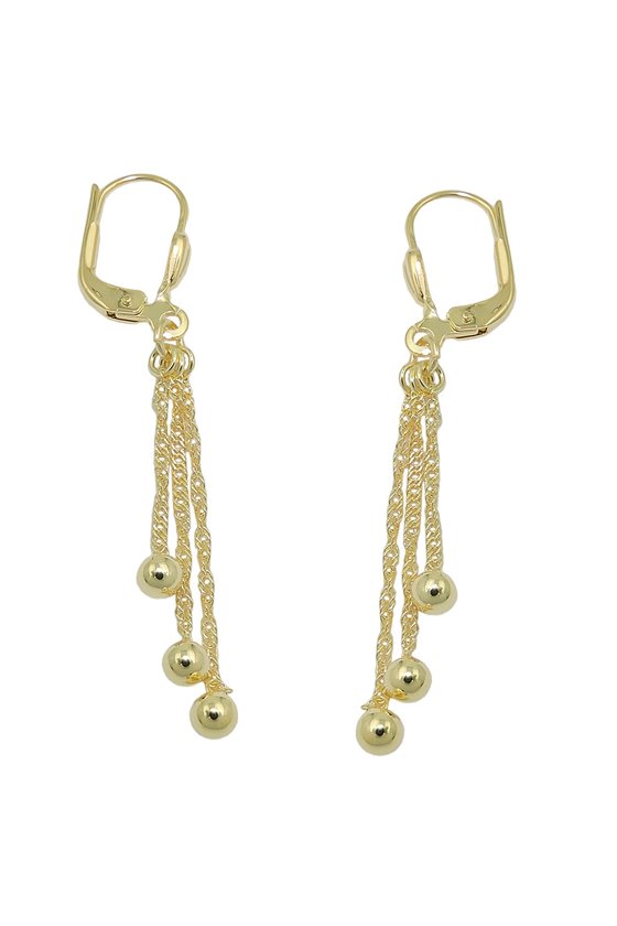 EARRINGS LEVERBACK WITH 3 CHAINS 8K GOLD