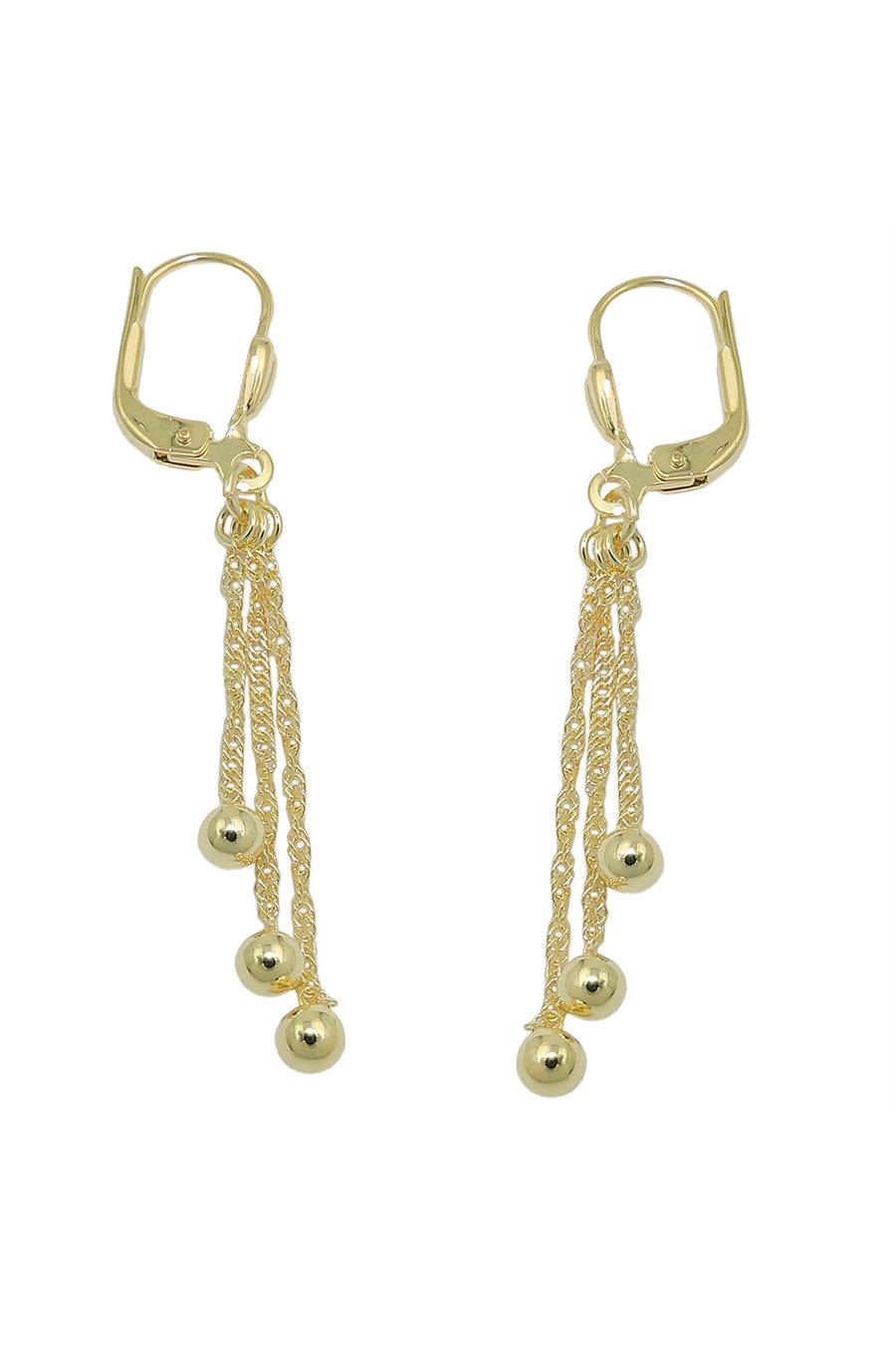 EARRINGS LEVERBACK WITH 3 CHAINS 8K GOLD