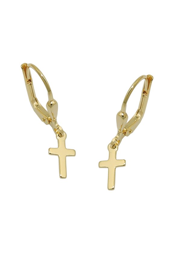 EARRING CROSS POLISHED 8K GOLD