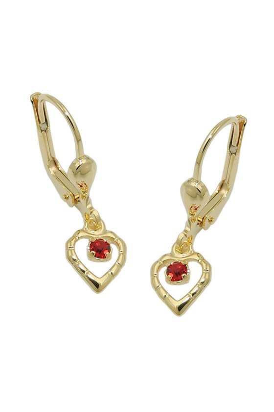 LEVERBACK EARRING HEART RED 8K GOLD