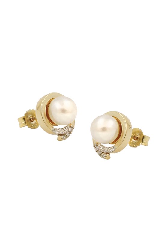EARRING STUDS PEARL ZIRCONIA 9K GOLD