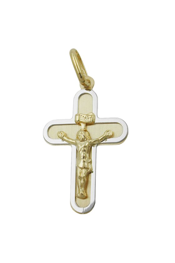 PENDANT CRUZIFIX TWO TONE 9K GOLD