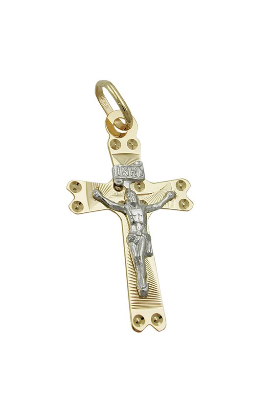 PENDANT CRUZIFIX TWO TONE 9K GOLD