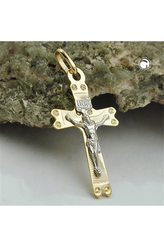 PENDANT CRUZIFIX TWO TONE 9K GOLD