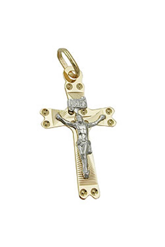 PENDANT CRUZIFIX TWO TONE 9K GOLD