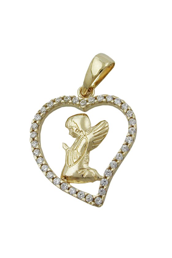 PENDANT PRAYING ANGEL IN HEART 9K GOLD