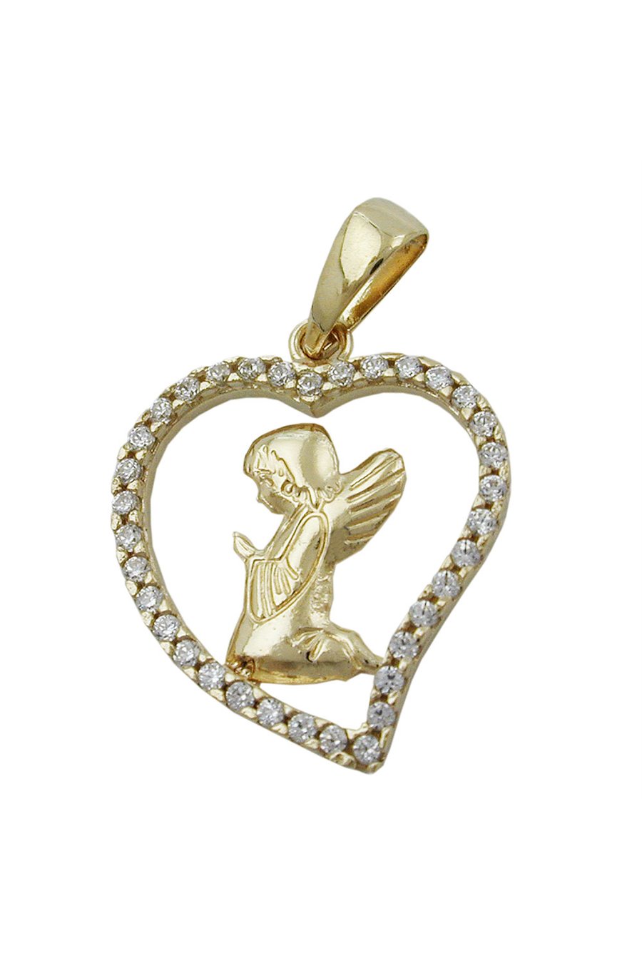 PENDANT PRAYING ANGEL IN HEART 9K GOLD