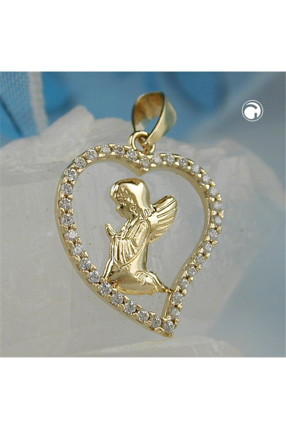 PENDANT PRAYING ANGEL IN HEART 9K GOLD