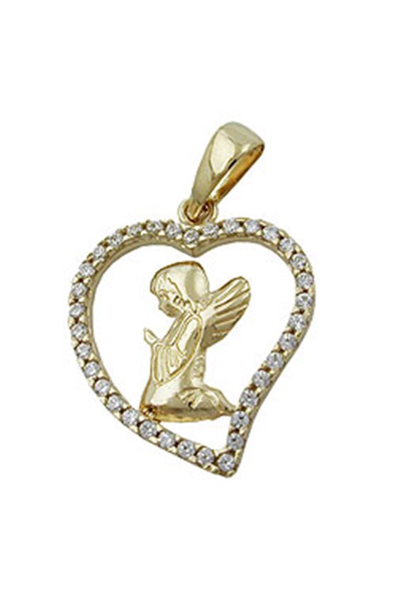 PENDANT PRAYING ANGEL IN HEART 9K GOLD