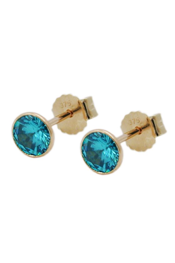 EARRINGS ZIRCONIA TURQUOISE 4MM 9K GOLD