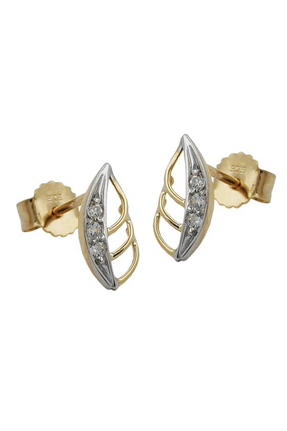 EARRINGS STUDS LEAF BICOLOR 9K GOLD