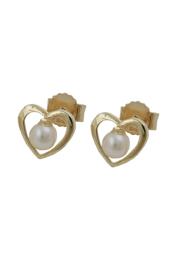 EARRINGS STUDS HEART WITH PEARL 9K GOLD
