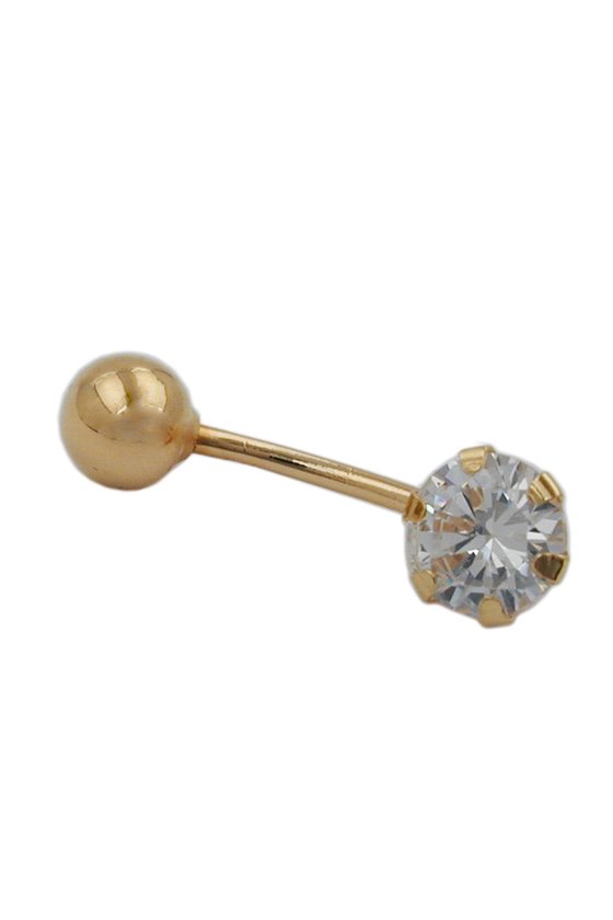 NAVEL-BELLY BAR ZIRCONIA 14K GOLD