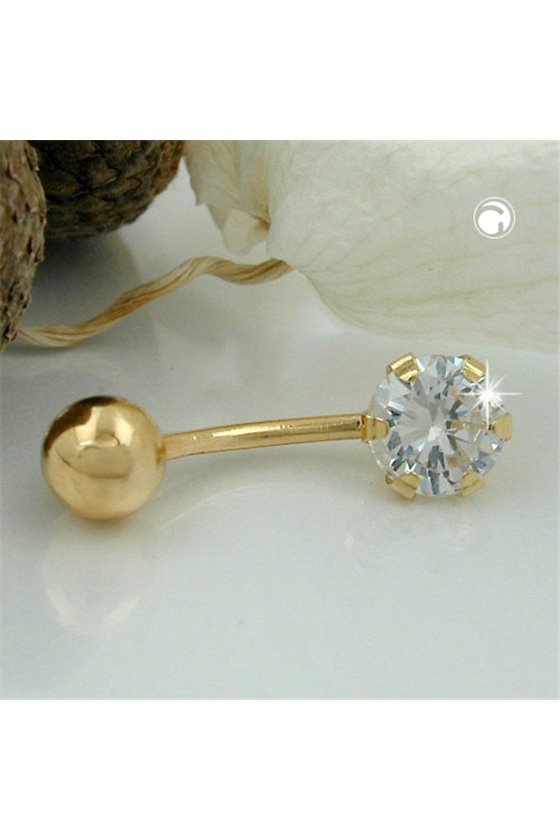 NAVEL-BELLY BAR ZIRCONIA 14K GOLD