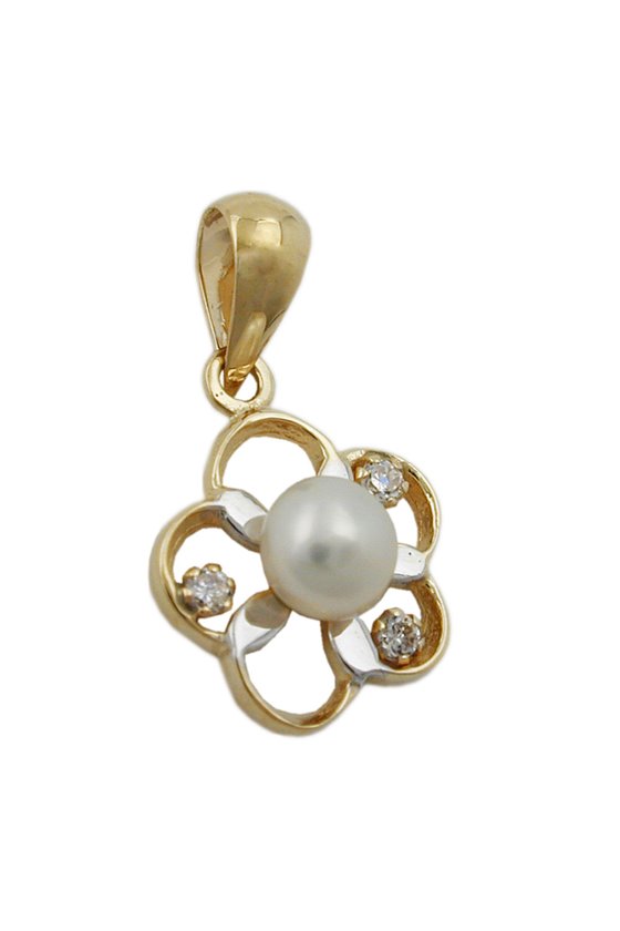 PENDANT FLOWER PEARL/ZIRCONIA 9K GOLD