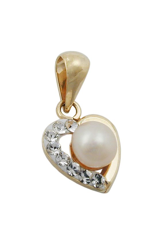 PENDANT HEART PEARL/ZIRCONIA 9K GOLD
