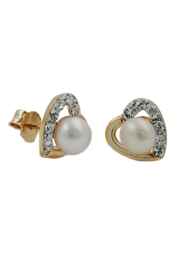 EARRINGS STUDS PEARL/ZIRCONIA 9K GOLD