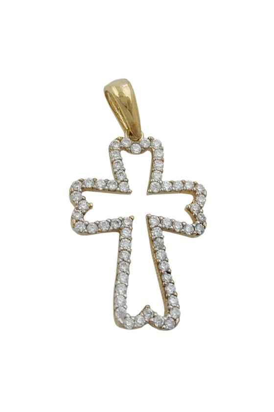 PENDANT CROSS WITH ZIRCONIAS 9K GOLD