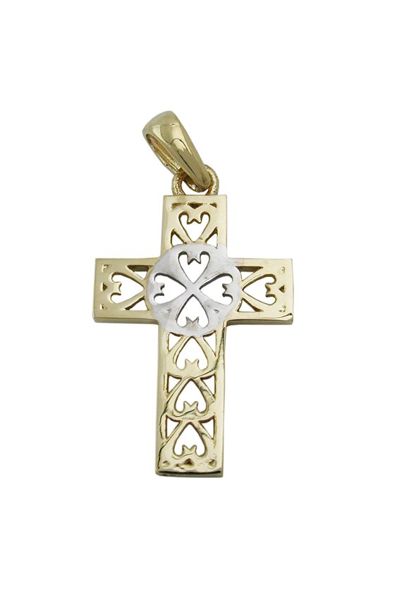 PENDANT CROSS TWO TONE 9K GOLD