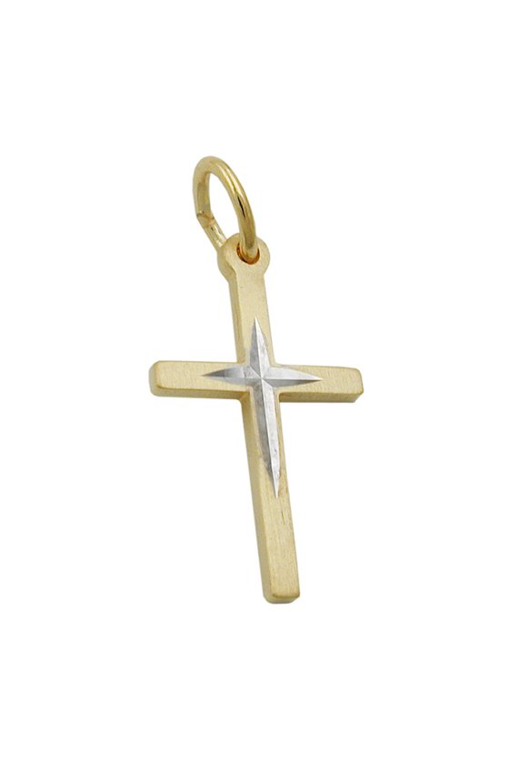 PENDANT CROSS BICOLOURED 9K GOLD