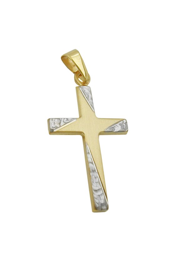 PENDANT CROSS BICOLOURED 9K GOLD