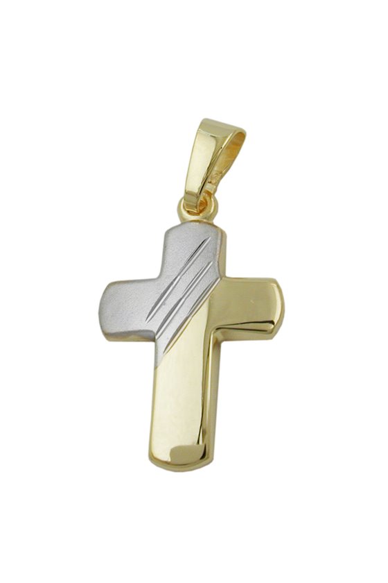 PENDANT CROSS BICOLOURED 9K GOLD