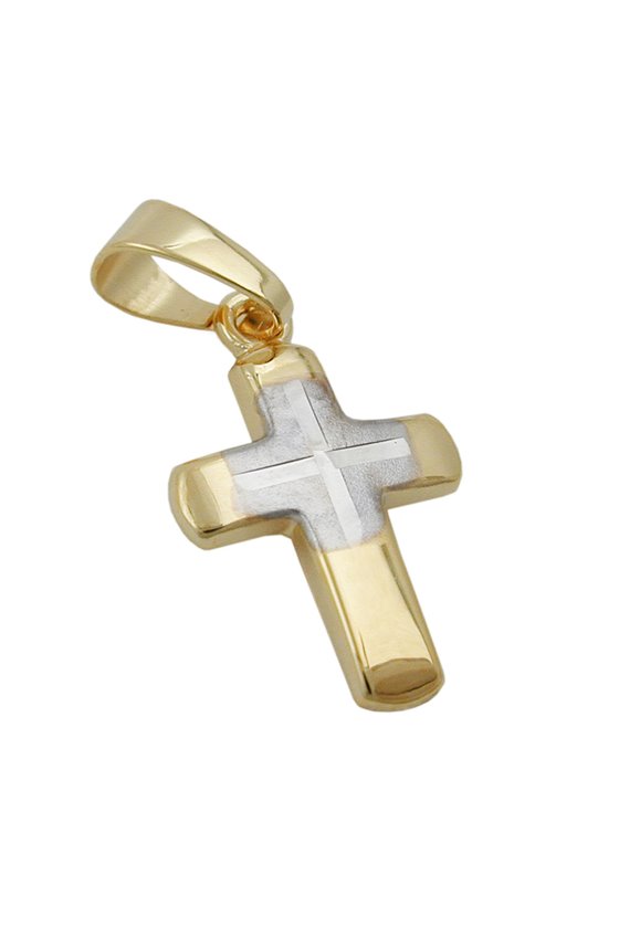 PENDANT CROSS BICOLOURED 9K GOLD