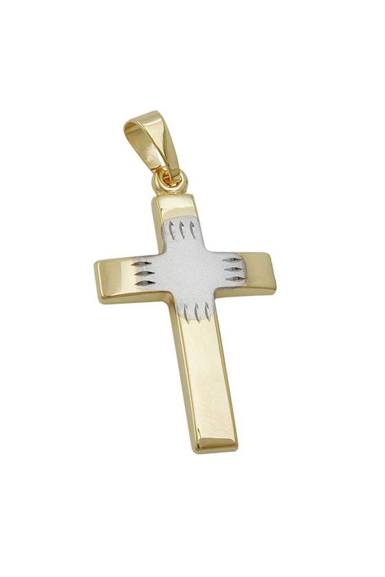 PENDANT CROSS BICOLOURED 9K GOLD